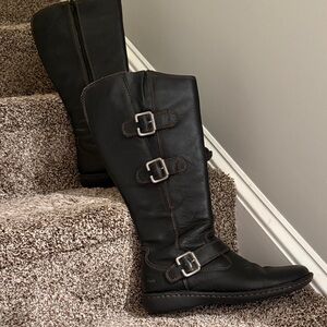 Black Leather Knee-High Boots